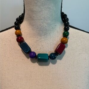 Vintage 1970’s Chunky Multicolor Plastic Beaded Necklace Jewelry 18”